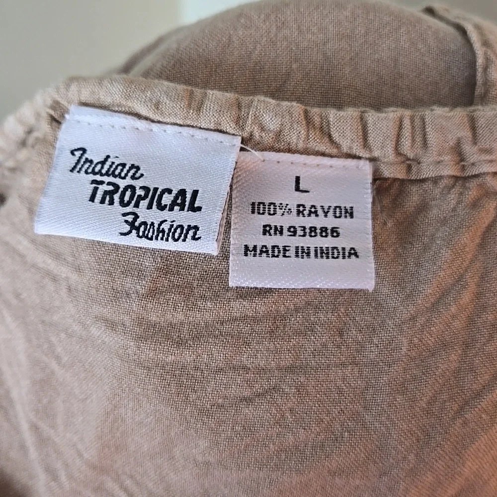 Beige embroidered 90s rayon dress - Picture 5 of 5